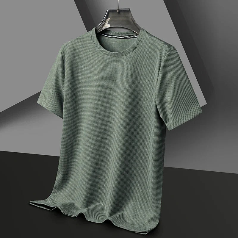 New Summer Waffle Round Neck Short Sleeved T-shirt for Men's Short Sleeved Top Badiee Stylez