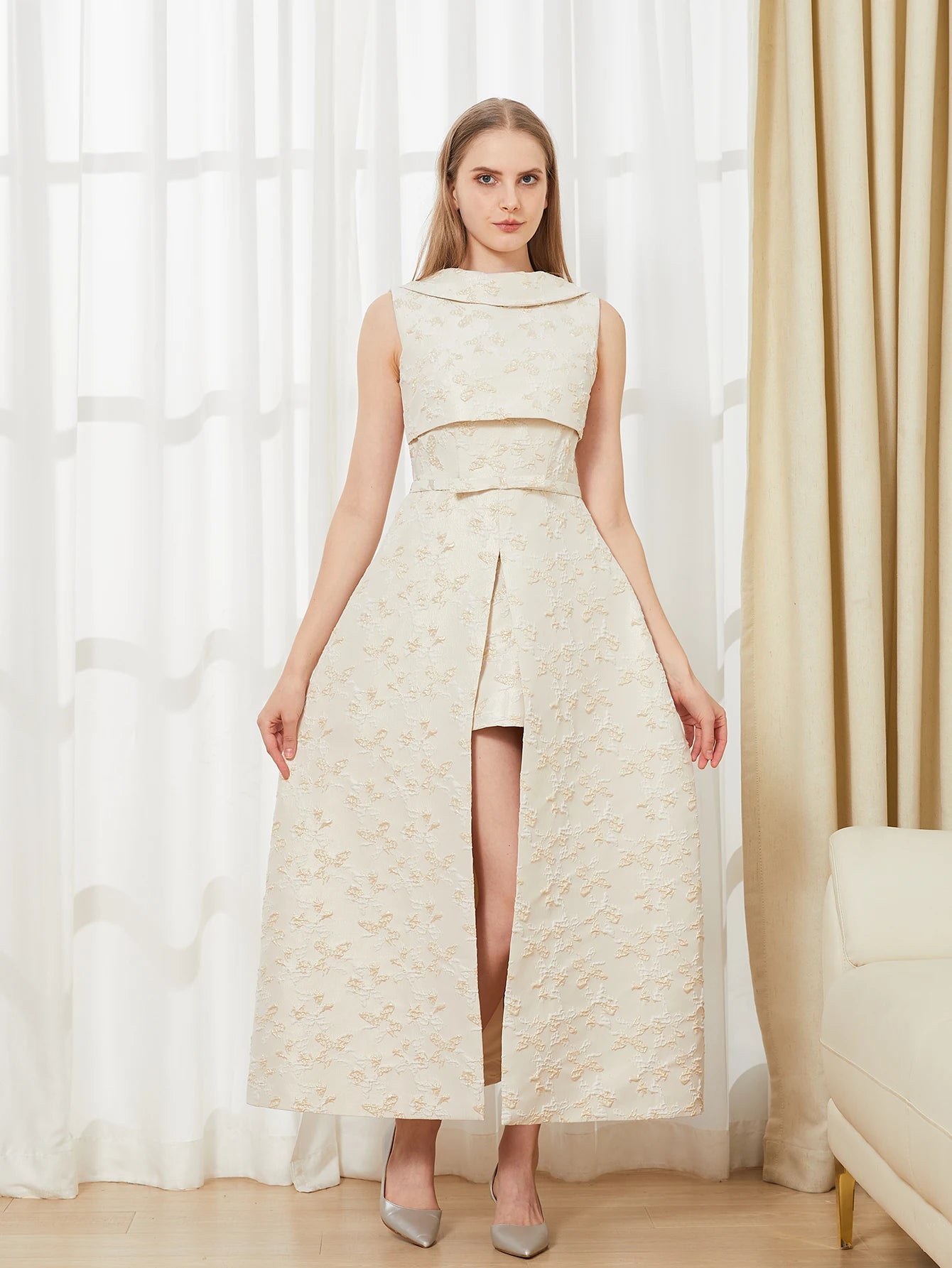 Elegant Dress 2024 Summer New Fashion Women Long Maxi Backless Sleeveless Split Jacquard Dresses Evening Dress Robes