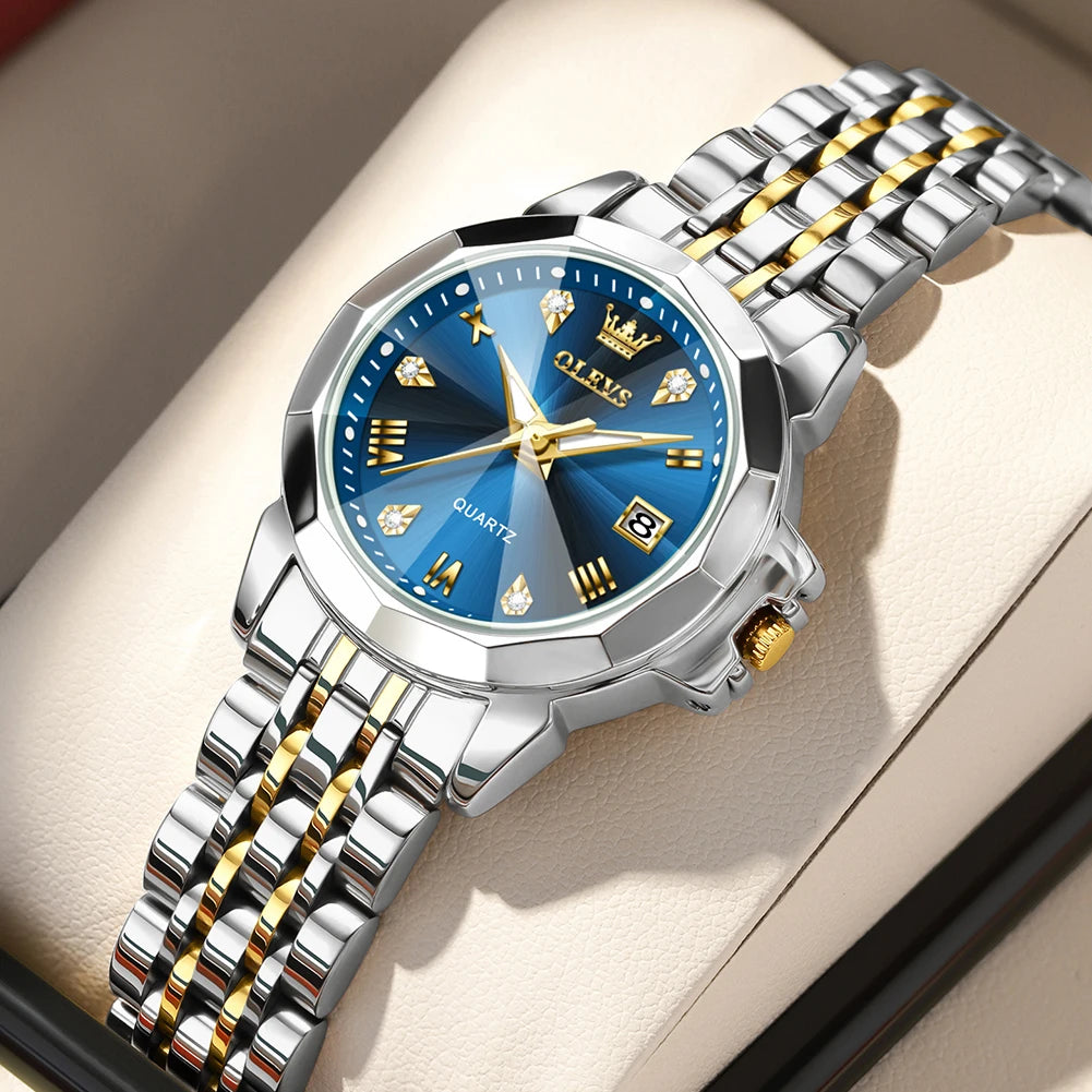 OLEVS 9931X Womens Perfume Watch Rhombic Quartz Watch Stainless Steel Waterproof Ladies Date Watch Gifts Original Elegant New
