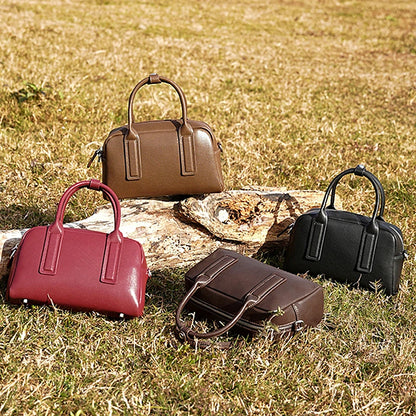 Hifashion Vintage Boston Cow Genuine Leather Handbags For Women 2025 Trend Designer Bowling Work Ladies Shoulder Crossbody Bags