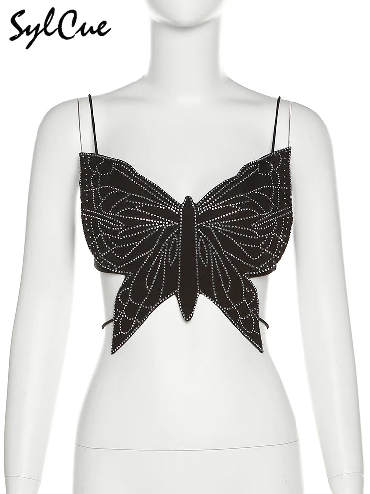 Sylcue Butterfly Plastic Art Design Advanced Fashion Personality All-Match Summer Travel Cool Women'S Sexy Charm Camisole Vest