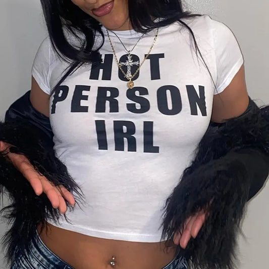 Y2k Streetwear Crop Tops Letter Print White Tees Short Sleeve Graphics T Shirt Womens 2025 Short Sleeve Aesthetic Clothing