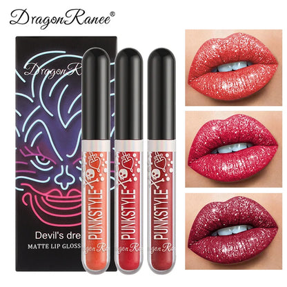 3pcs Glitter Lipstick Set Waterproof Sexy Blue Purple Black Lip Gloss Shiny Lip Tint Halloween Lip Makeup Tool Korean Cosmetics