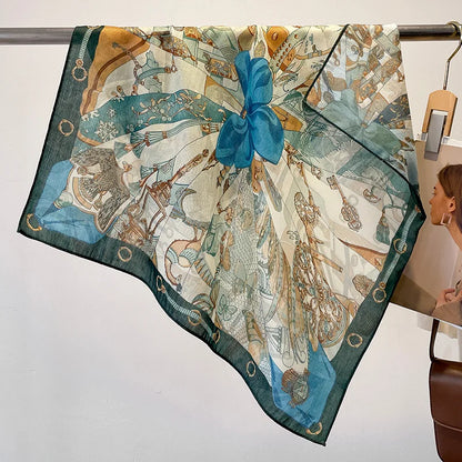 Fashion 70cm Cotton Square Scarf Women Floral Print Design Bandanas Lady Scarves Headband Accessories Handkerchief Hair QME191-01 65x65cm