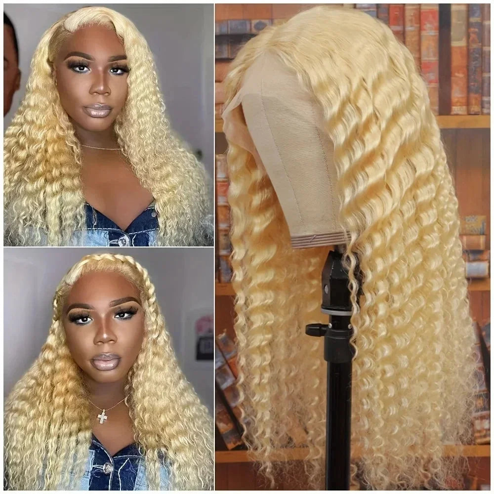 Deep Wave 13x6 HD Lace Frontal Human Hair Wig 30 40 Inch Curly 613 Honey Blonde Water Wave 13x4 Lace Front Wigs For Women 250% Badiee Stylez
