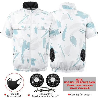 Summer air conditioning clothes men's short sleeve work clothes charging refrigeration anti-heat cooling fan sunscreen clothes 5731-white