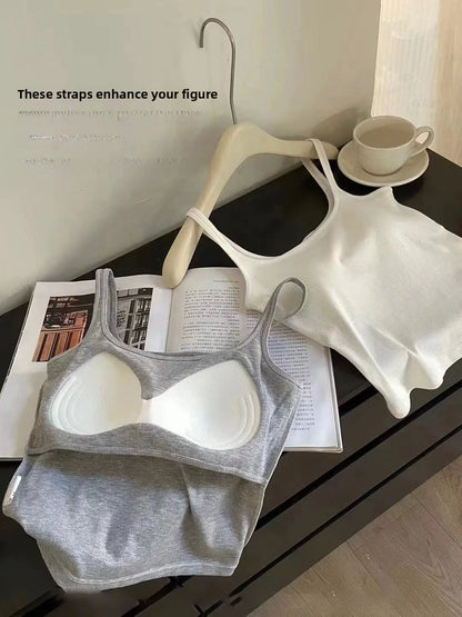 New Sle Sl Strapl Vest Women's Summer Slimming Square Collar Base irt Beautiful Ba Top Nylon Cotton Spandex