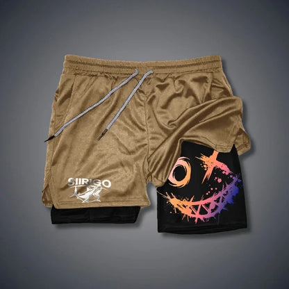 Men's Smiling Face Printed Fitness Shorts, Double-Layer 2-in-1 Quick Drying Fitness Outdoor Leisure Training Sports Shorts Badiee Stylez