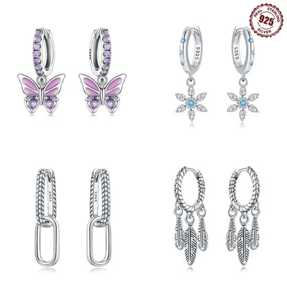 Earrings For Women Silver 925 Fashion Butterfly Snowflake Earrings Cubic Zircon Ear Studs Silver 925 Original Jewelry Gifts