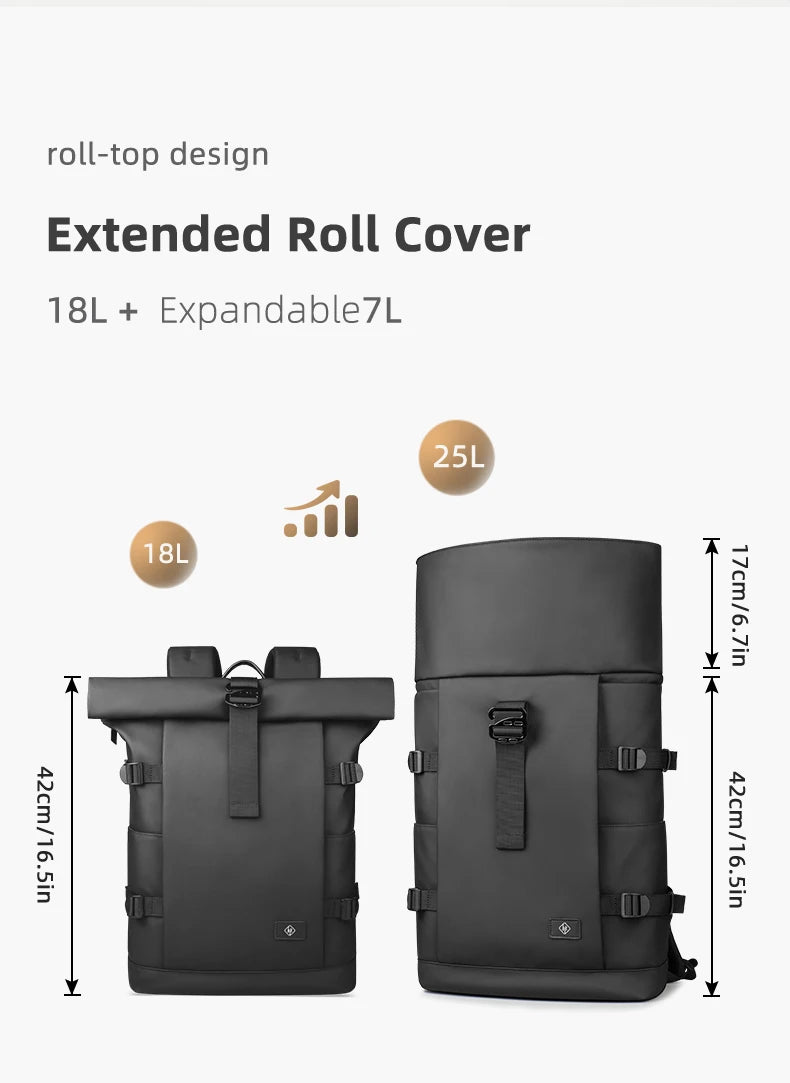 HcanKcan Expandable Roll Top Backpack Large Capacity Travel Outdoor Backpack Waterproof 17” Laptop Backpack Travel Camping Bags