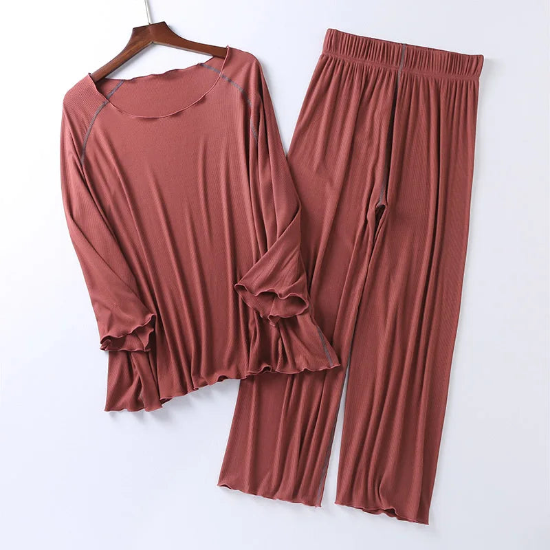 Factory wholesale summer 2025 new silk light Modale pajamas women seven sleeves nine wide-legged pants home clothing set 02