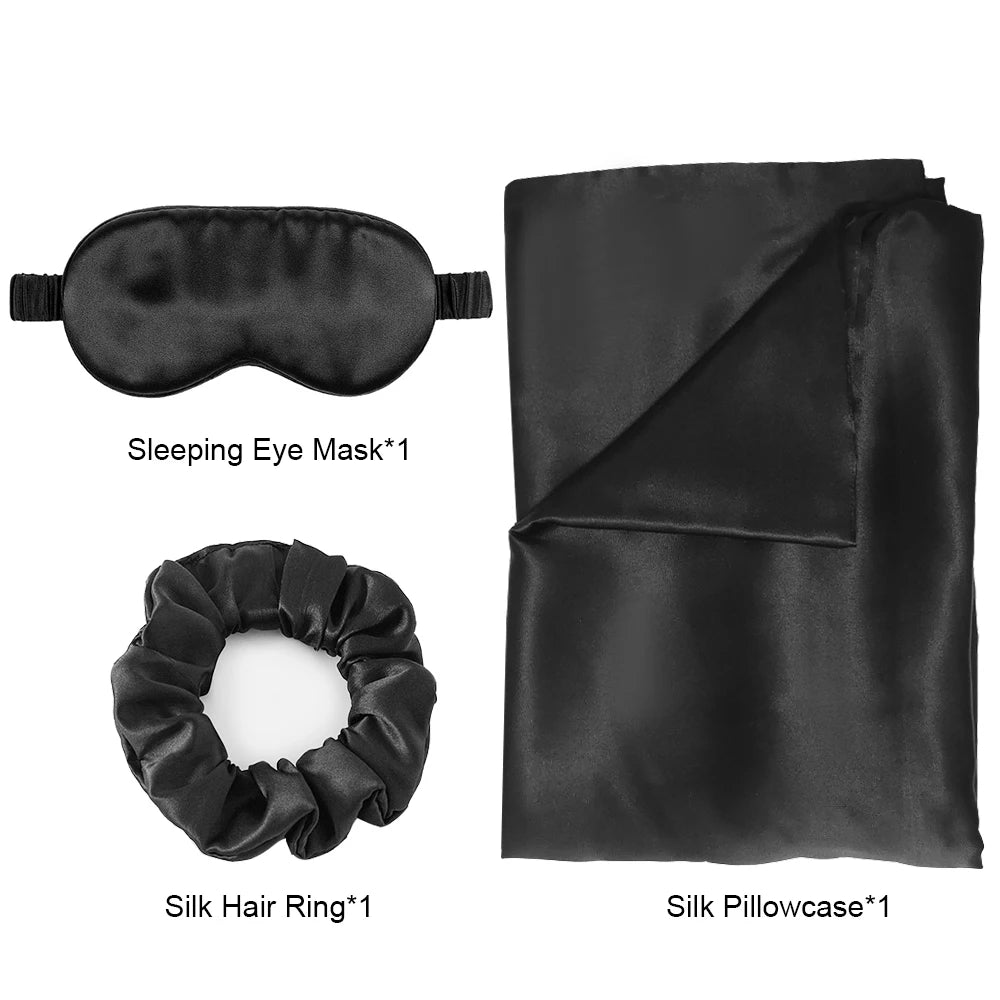 Zipper Natural Silk Pillowcase Matched Sleep Mask Hair Scrunchie Gift Set Both Sides 100% Mulberry Silk for Healthy&Good Sleep Badiee Stylez