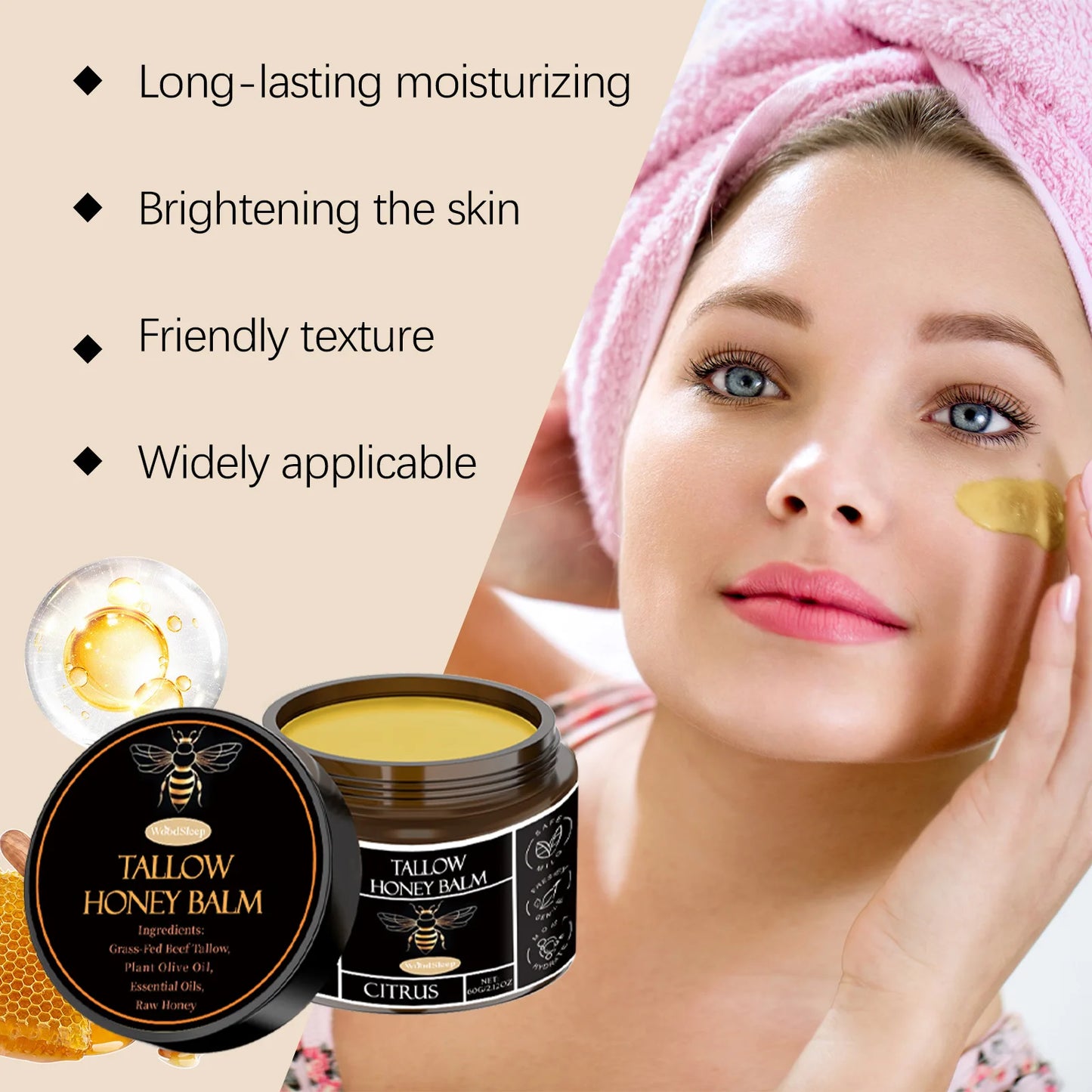 Tallow Honey Facial Balm Reduce Redness Repair Soothing Nourishing Moisturizer Improve Dryness Rough Oil Control Beauty Products