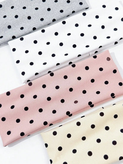 4pcs/set Ladies Polka Dot Print Wide-Edge Elastic Hair Band Face Makeup Sports Headband Stylish Hair Accessory for Women