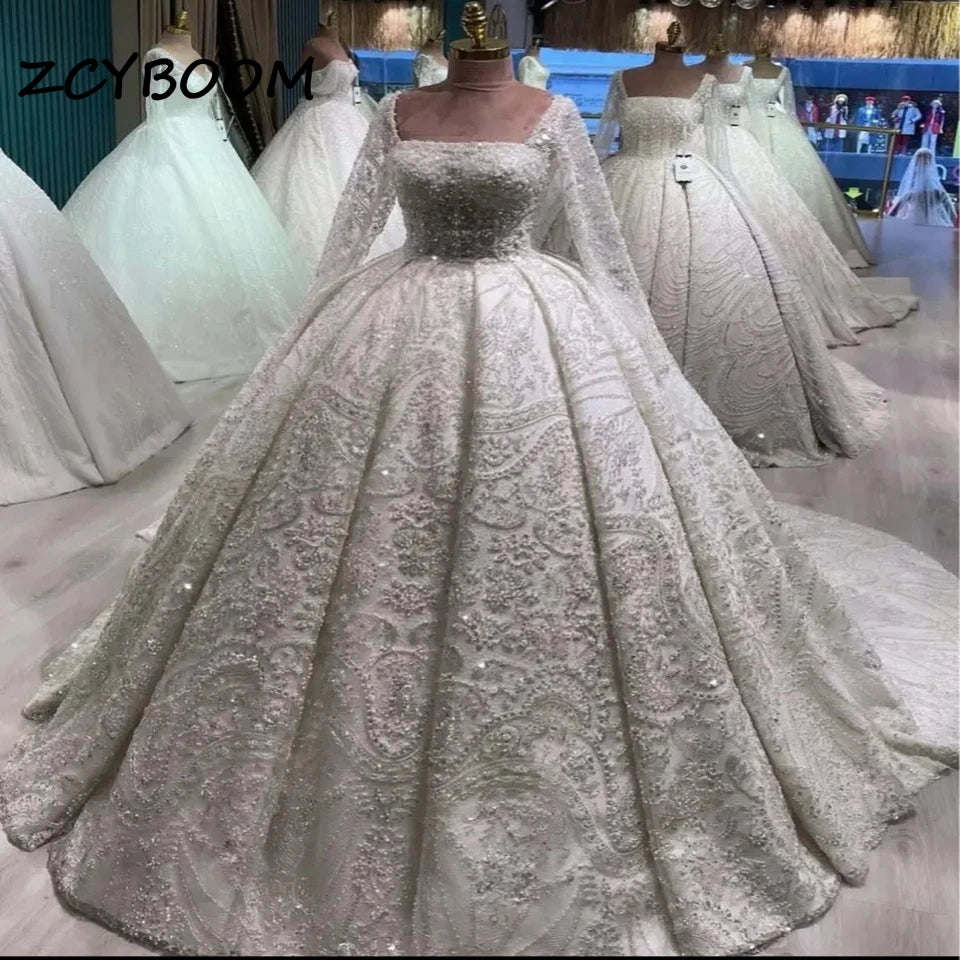 Customized Elegant Ball Gown Square Collar Wedding Dresses For Women Appliques 2025 Court Train Bridal Gown Vestidos De Noiva Badiee Stylez