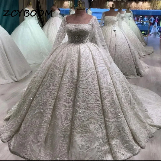 Customized Elegant Ball Gown Square Collar Wedding Dresses For Women Appliques 2025 Court Train Bridal Gown Vestidos De Noiva Badiee Stylez