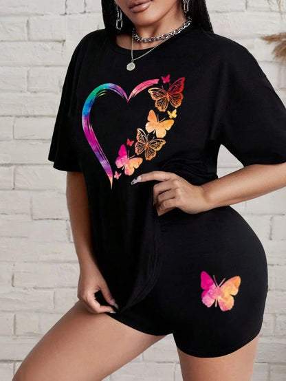The Love Strung Together By Butterflies Printing Women T Shirts Two Piece Set Fashion Short Sets Comfortable Basic Shirt Shorts Badiee Stylez