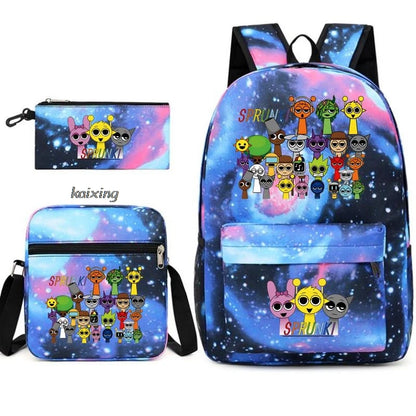 Hot Backpacks New Sprunki Students 3 PCS Set School Bag Teen Girl Boy Back To School Gift Leisure Mochila Teens Travel Bags Picture Color 5 16 inch