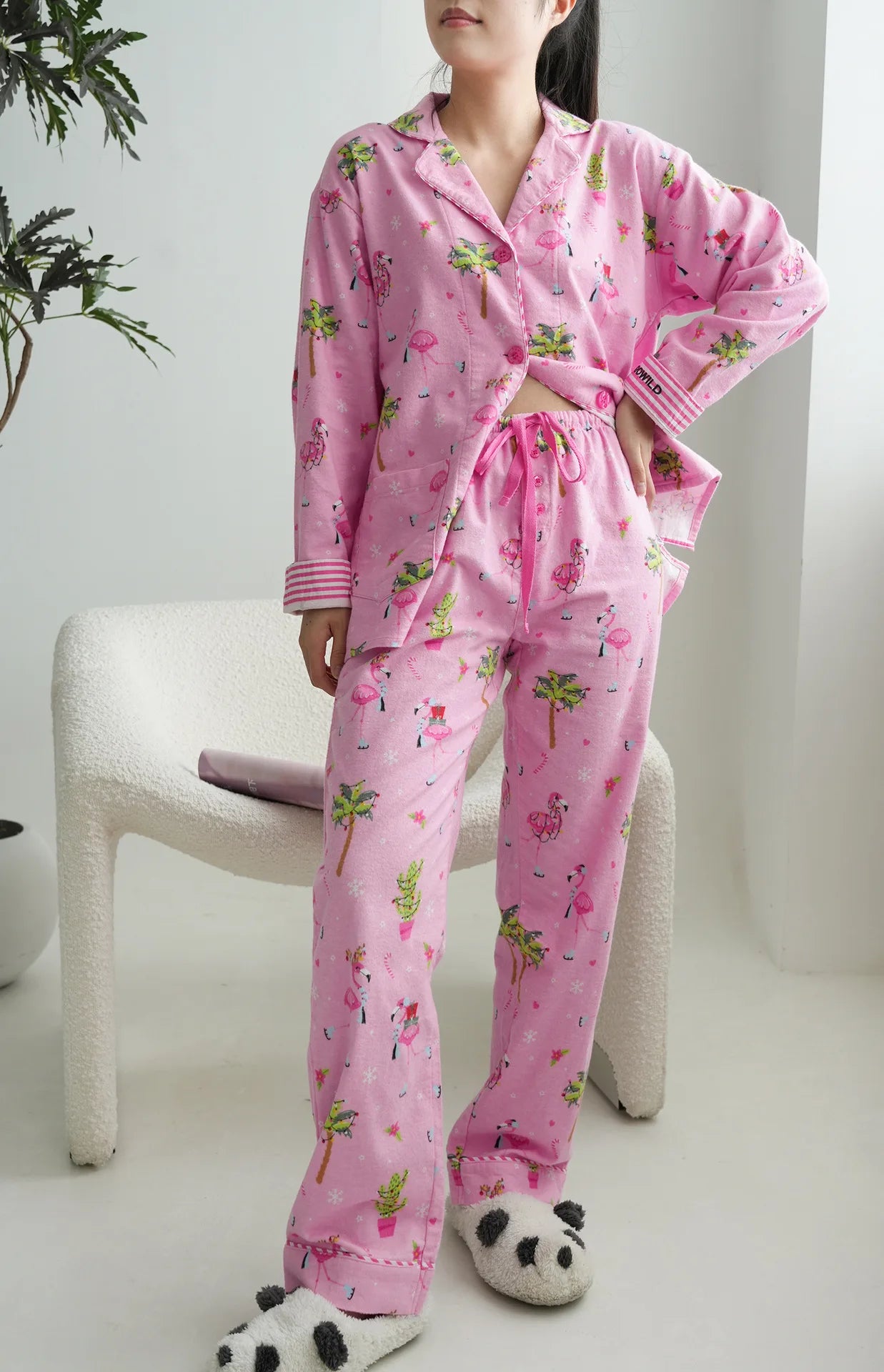 Women's Print Cotton Pajama Set Long Sleeve Autumn Winter Ladies Sleepwear 2 Pcs with Pant Single Breasted Pijama Suit Female