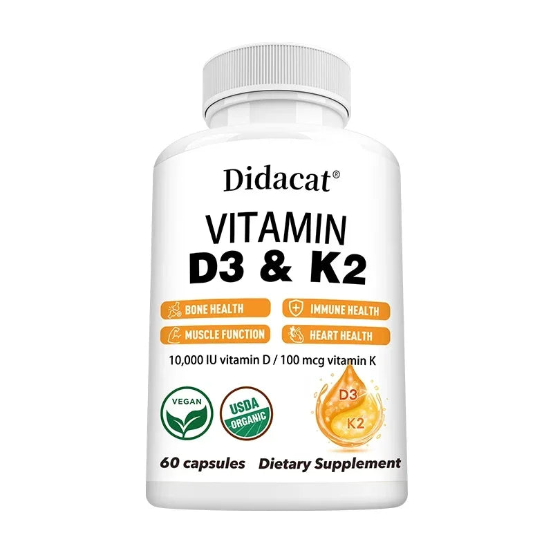 Vitamin D3 10000 IU + K2 MK7 100 Mcg Supplement Capsules, Supports Joint and Immune Health, Strong Bones, Non-GMO 60 count-1 bottle