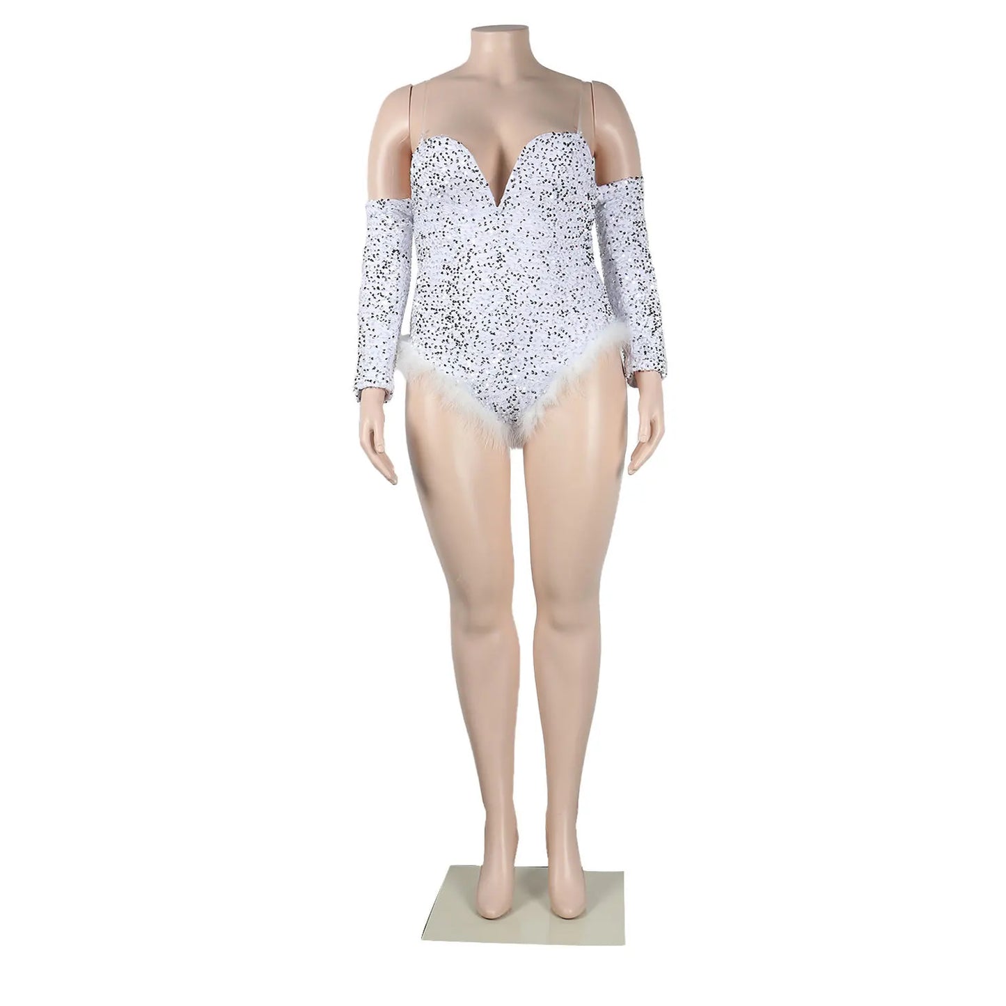 Women's Elegant Sequined Feather Slim Patchwork Bodysuits Spring Summer New Sexy Bodysuits Women Long Sleeve Backless Bodysuits
