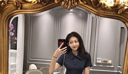 Hebe Sle Retro Collar Little Bla Dr Women Sweet And Spicy Waist Cinching Summer ort Sve High Waist A-Line Dr