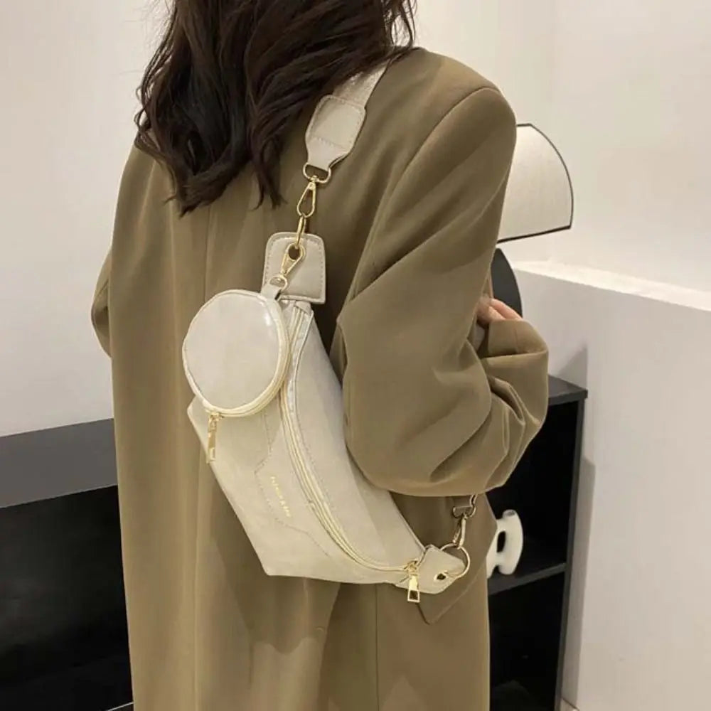 Portable Fanny Packs PU Chest Bag With Coin Purse Korean Style Banana Bag Half Moon Bag Large Capcity Running Waist Bag Men