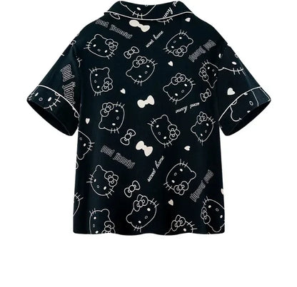 2Pcs/Set Hello Kitty Pajamas Anime Student Loungewear Kawaii Cute Girls Home Wear Shirt Shorts Set