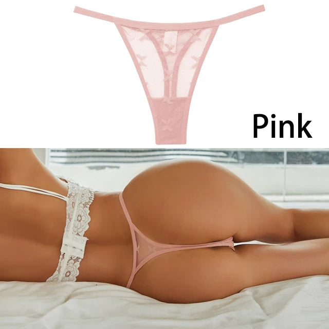 S-XL Sexy G String Thong Mesh Perspective Women Panties Low Waist Female Underpants Solid Color T-back Underwear Thongs Women Pink 1pc