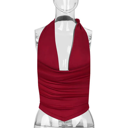 Summer New Women's Tank Streetwear Fashion Halter Low Chest Top Red Sexy Vest Casual Slim Lady Club Party Versatile Top Clothing