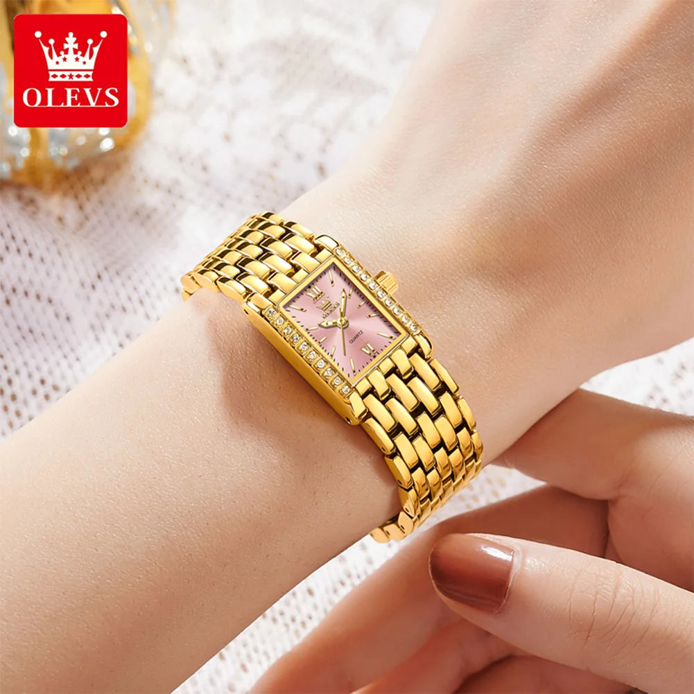 OLEVS 3700 Elegant Original Women Watches Quartz Watch Diamond Watch For Woman Square Watch Ladies Gifts New Reloj Mujer