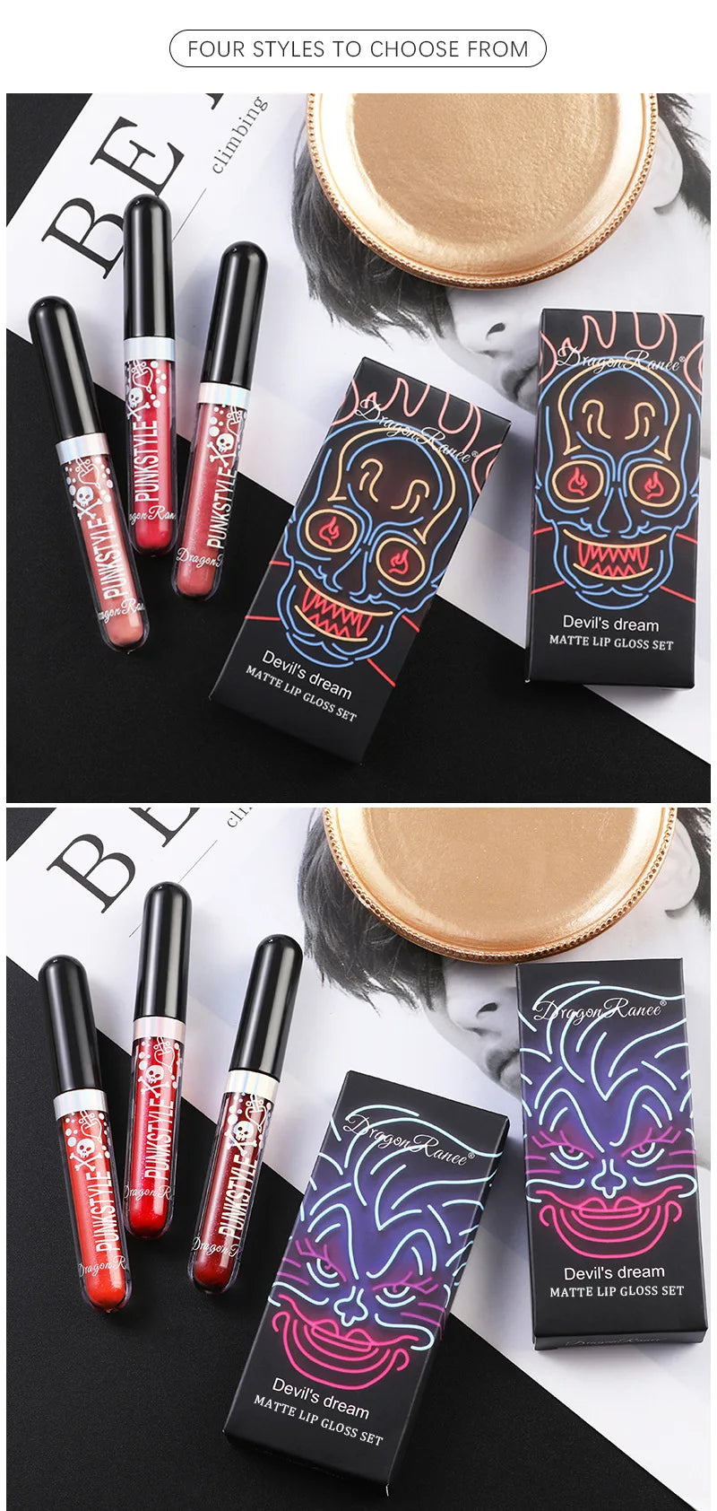 3pcs Glitter Lipstick Set Waterproof Sexy Blue Purple Black Lip Gloss Shiny Lip Tint Halloween Lip Makeup Tool Korean Cosmetics