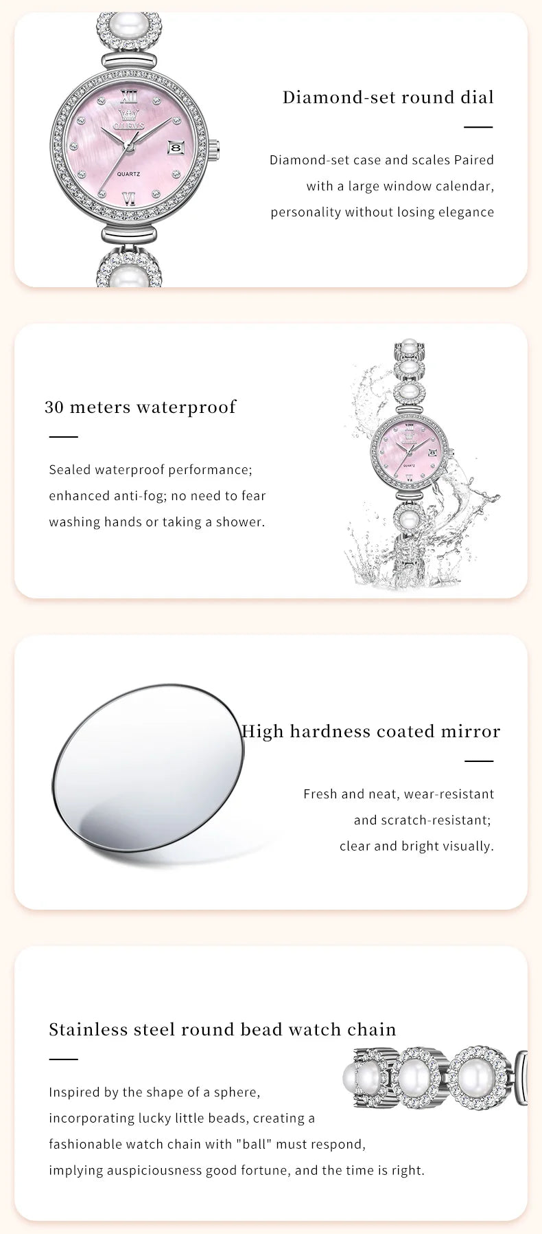 OLEVS 5635 Fully Diamond Pearl Hand Chain Watch Fashion Elegant Waterproof Women's Watches Original Quartz Wrist Watch for Women