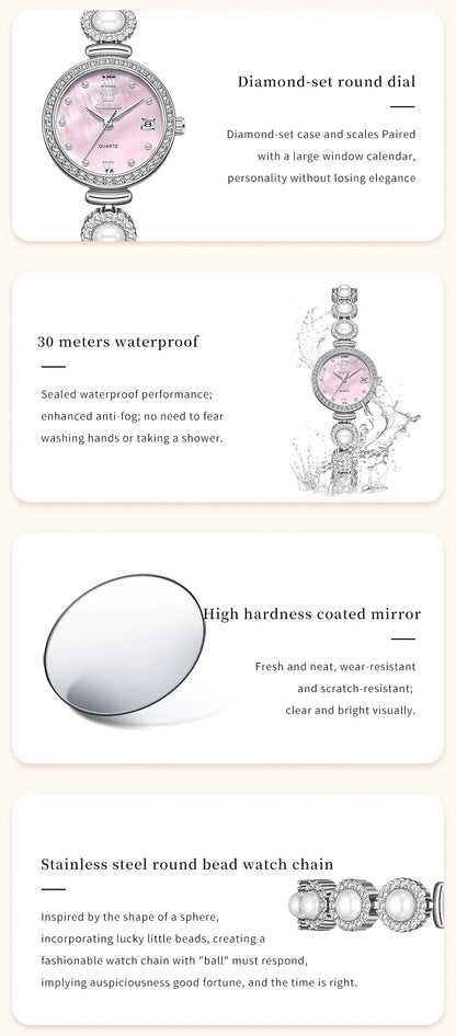 OLEVS 5635 Fully Diamond Pearl Hand Chain Watch Fashion Elegant Waterproof Women's Watches Original Quartz Wrist Watch for Women