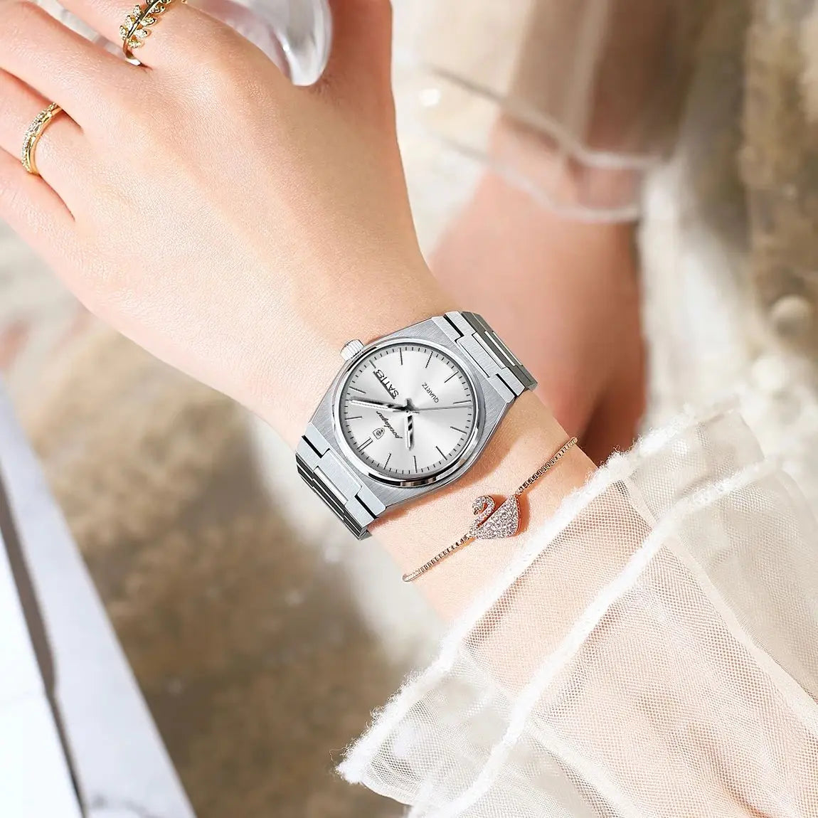 POEDAGAR Original New Woman Watch Stainless Steel Waterproof Luminous Ladies Wristwatch Date Week Elegant Quartz Women's Watches