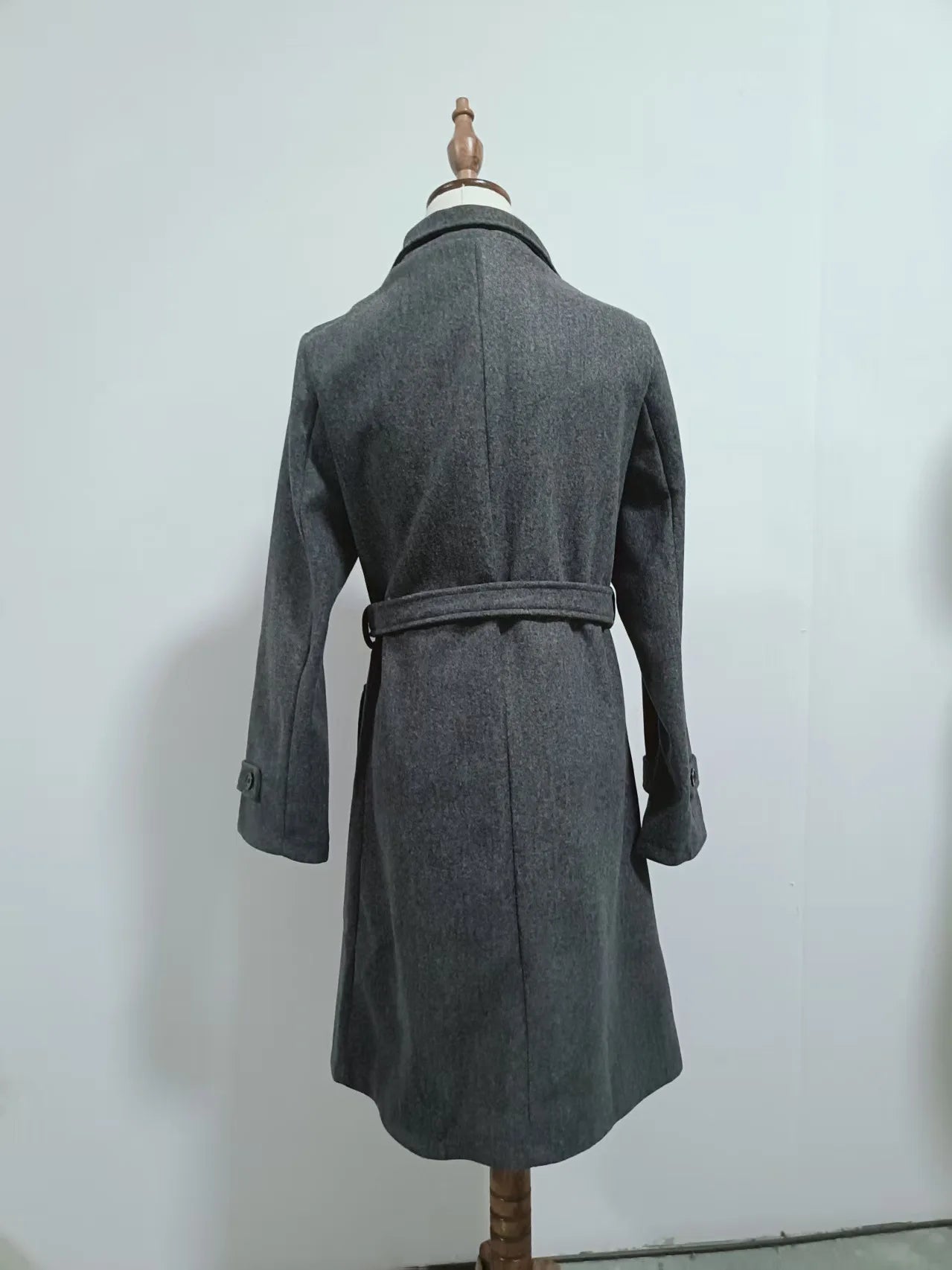 New Solid Color Button Long Wool Coat Autumn Warm Stand Collar Women Coat Fashion Ladies High Neck Pocket Belt Trench Coat
