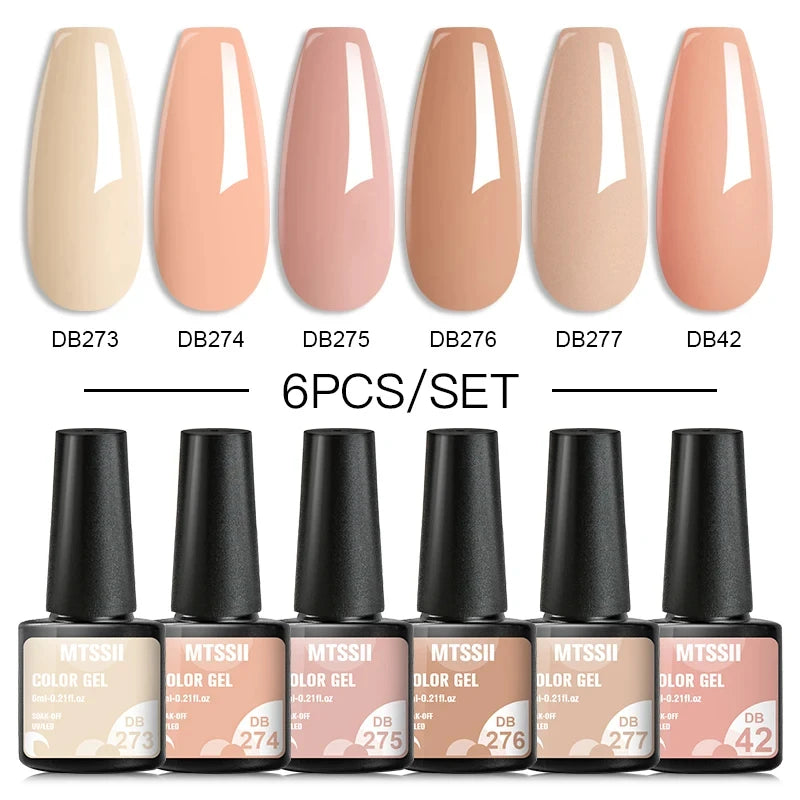 6PCS/SET Glitter Bright Pink Peach Gel Nail Polish Kit Spring Colorful Semi Permanent Soak Off Art UV Gel Varnish For Manicure ZH22311