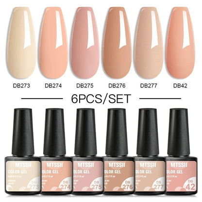 6PCS/SET Glitter Bright Pink Peach Gel Nail Polish Kit Spring Colorful Semi Permanent Soak Off Art UV Gel Varnish For Manicure ZH22311