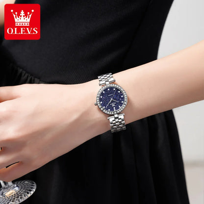 OLEVS 3641 Women Watch Elegant Quartz Watch Starry Dial Waterproof Luminous Diamond Bezel Ladies Watch Bracelet Set Ladies' Gift