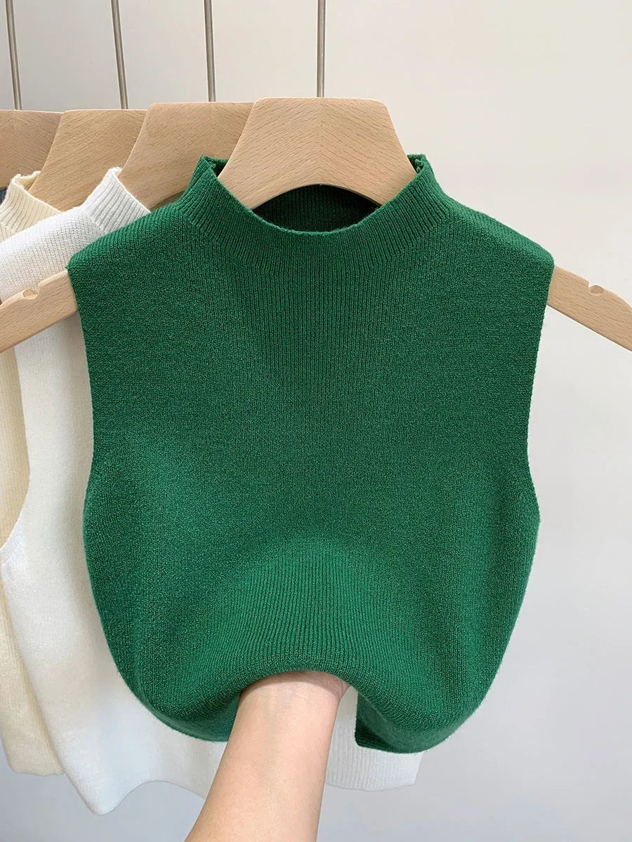 Knitted Top Women Y2K Tank Top Half Neck Vest Female Sleeveless Sweater Chic Streetwear Solid Skinny Tube Top Summer 2025