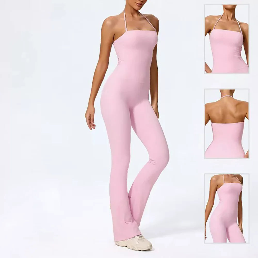 Fashionable Peach-Shaped Hip-Lifting And Neck-Hanging Yoga Jumpsuit For Women Casual And Slightly Flared Fitness Yoga Wear Badiee Stylez