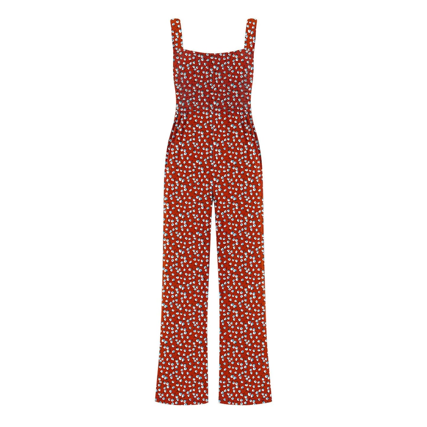 Women'S Suspender Jumpsuits Fashion Trend Pleated Shoulder Straps Printed Pocket Loose Wide Leg Jumpsuits Daily Casual All-Match