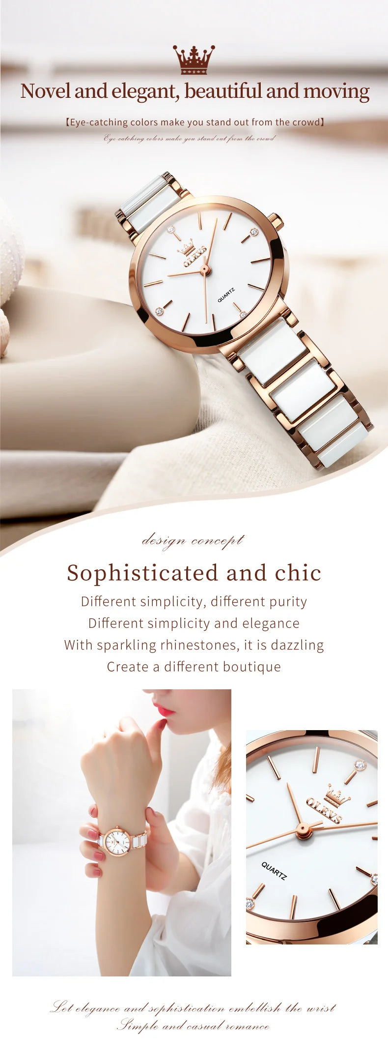 OLEVS Luxury Brand Women Watches Ceramic Tape Japanese Movement Quartz Watch for Lady Gift Bracelet Fashion Versatile Exquisite