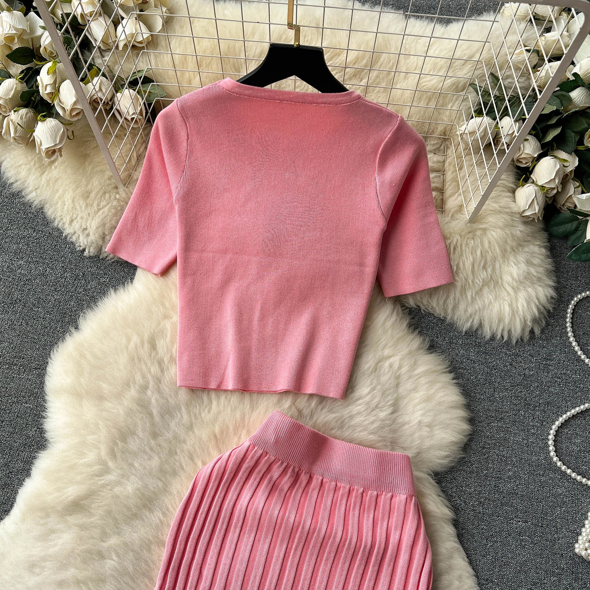 SINGREINY Casual Two Piece Sets Women Summer O Neck Top Elastic Waist Long Skirt Fashion Office Lady Korean Knit Suit