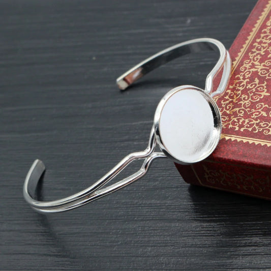 New High Quality 2pcs 16mm Silver Plated Children bracelet Cameo Bangle Base Bracelet Blank Setting Cabochon Cameo N6-28 Default Title