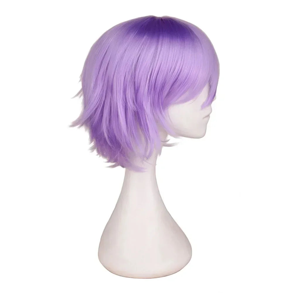 Universal Short Cosplay Wig Silver Red Pink Blonde Grass Green Black Straight Men's Wig for Halloween Cosplay Costume Party