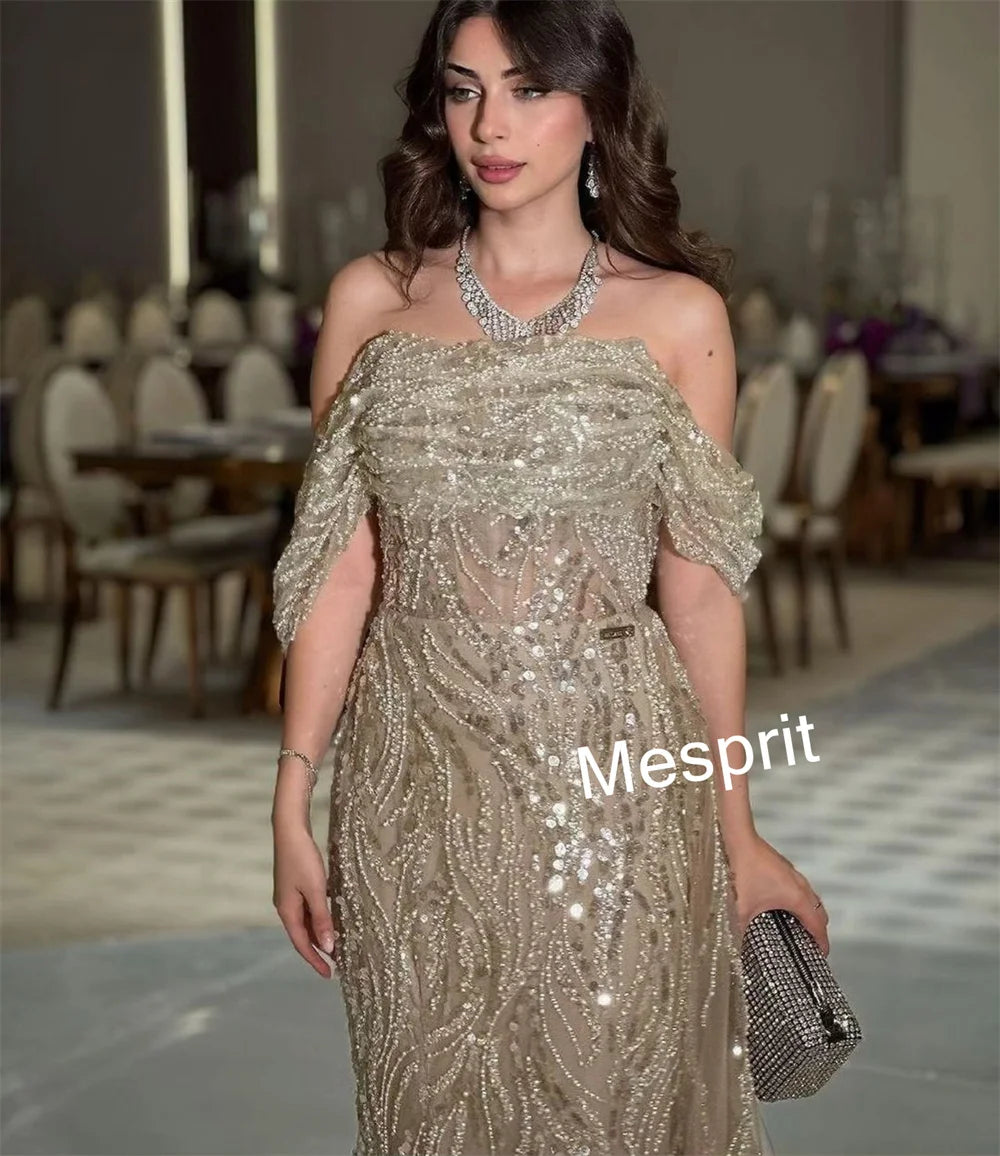 Customized Intricate Pleat Pattern Beading Trumpet Off-the-shoulder Long Dresses Bespoke Occasion Dresses Sizes Available Badiee Stylez