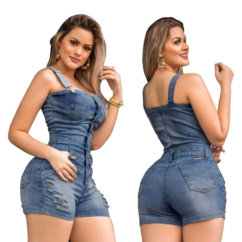 Womens' Jumpsuits Cropped Pants Fit Sleeveless Overalls Casual Streetwear Denim Pants For Womens Hole Jumpsuits Summer Shorts Badiee Stylez