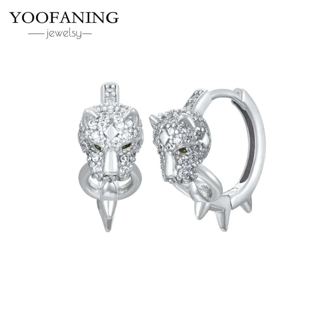 925 Sterling Silver Ear Needle Exquisite Luxury Hoop Earrings Unique Leopard Pendant Animal Design Women's Earrings Jewelry Gift LN0694-2