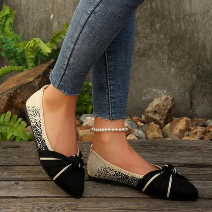 2025 Spring Autumn Pointed Bow Flat Shoes Women's Fashion Lightweight Comfortable Casual Shoes Large Size Women Loafers